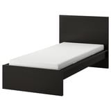 A black MALM single bed with a white mattress and a high headboard.