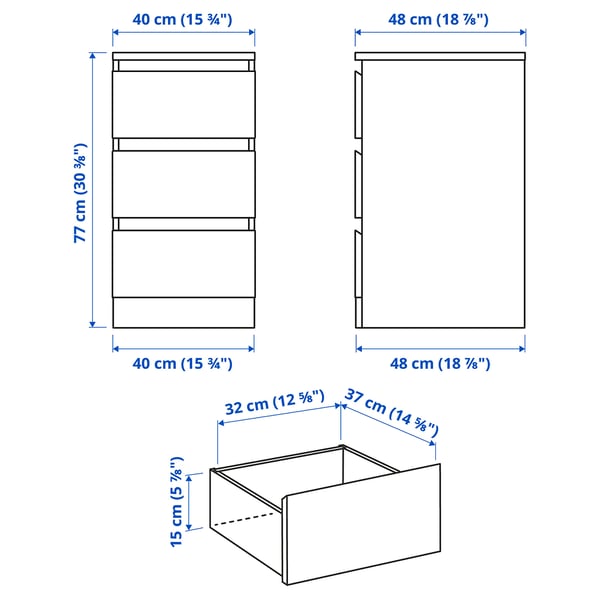 Illustration with measurements for the product: MALM.