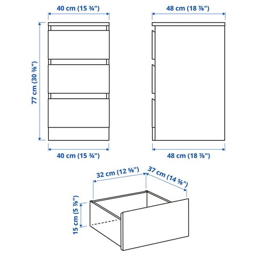 Illustration with measurements for the product: MALM.