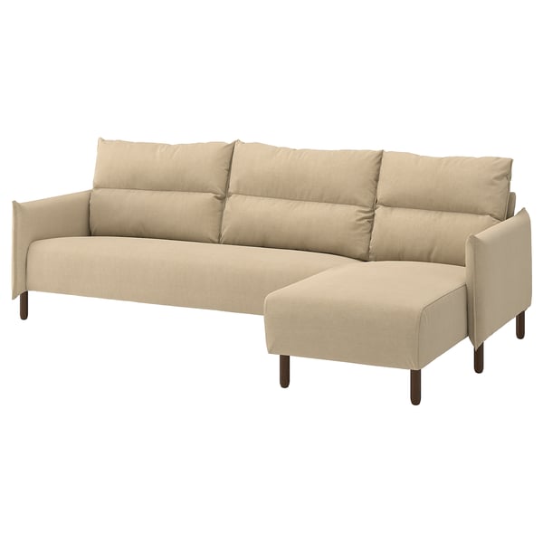 MANNARP 4-seat sofa with chaise longue, Saxemara grey-beige