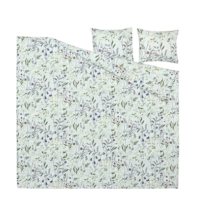MATTOXBÄR Duvet cover and 2 pillowcases, pale blue/floral pattern, 240x220/50x60 cm
