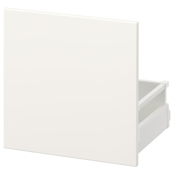 MAXIMERA white drawer, minimalist design, rectangular shape, made of steel, particleboard, and fiberboard.