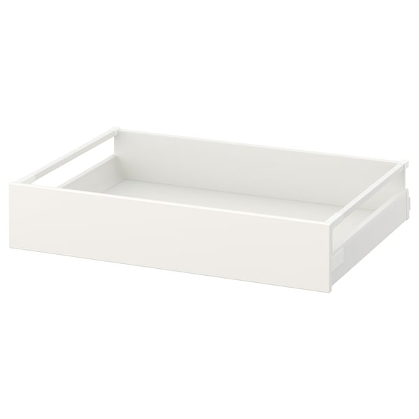 White MAXIMERA drawer, rectangular, plain design, made of steel and particleboard.