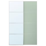 The is: ikea MEHAMN/AULI: white and green glass sliding door panels with aluminum frames.