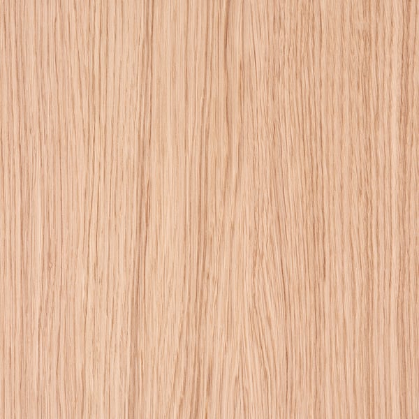 Close-up of a smooth, light wood veneer with fine grain patterns, highlighting the natural variations and quality texture of oak.