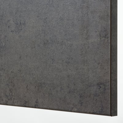Dark grey kitchen cabinet close-up. Smooth texture, even finish, high-quality laminate surface.