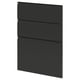 Modern black kitchen cabinet fronts with clean, handle-less design.
