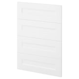 White METOD kitchen cabinet with four rectangular handles.