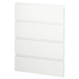 White METOD kitchen with voxtorp drawers, minimalist design.