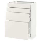 A white ikea METOD kitchen cabinet with multiple drawers featuring a sleek, modern design.