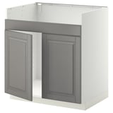 Ikea METOD kitchen cabinet in soft grey with traditional design and beveled edges.