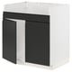Black and white modern kitchen cabinet with sleek, minimalist design and metallic handles.