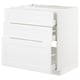 This image shows a white ikea METOD kitchen cabinet with three pull-out drawers, designed for organized storage with a modern and clean look.