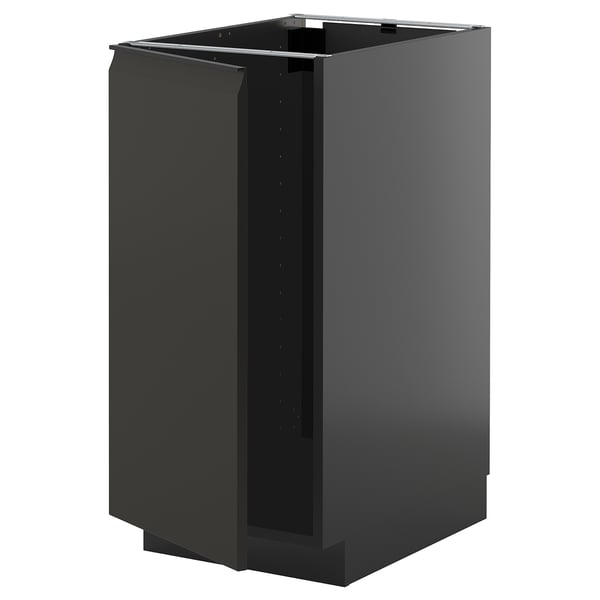 Black kitchen cabinet, modern and sleek design, glossy finish, square shape, handles integrated.