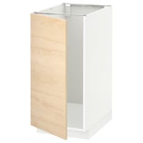 A white and light wood kitchen cabinet from the METOD system. It a modern design with a light ash wood pattern door and a sturdy frame for storage.
