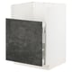 Modern kitchen cabinet in white with dark grey drawer, sleek design.