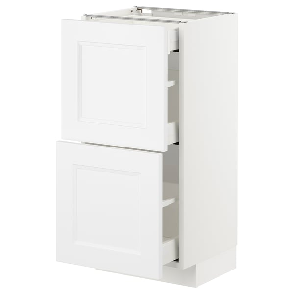 White METOD kitchen cabinet with two drawers and one door, rectangular shape, modern design.