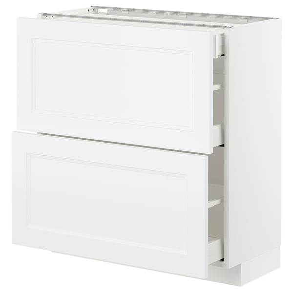 White METOD kitchen cabinet, half-open drawers, modern design.