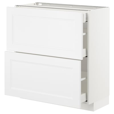 White METOD kitchen cabinet, half-open drawers, modern design.