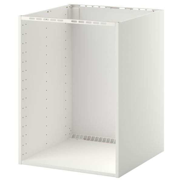 White METOD kitchen cabinet frame, rectangular, adjustable ventilation & shelf holes.