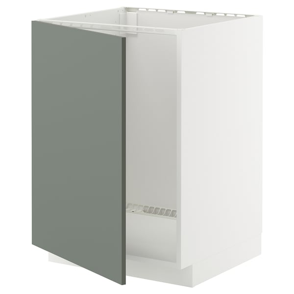 A METOD kitchen cabinet in white with a greenish-grey door, featuring sturdy construction and a modern design.