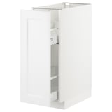 White METOD kitchen cabinet with glass door, sleek minimalist design.