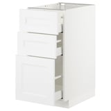 White METOD kitchen cabinet, three drawers, modern design, sturdy white construction.