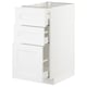 White METOD kitchen cabinet, three drawers, modern design, sturdy white construction.