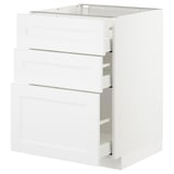 White METOD kitchen cabinet, three drawers, modern design, sturdy and sleek.