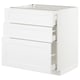 This image shows a white METOD kitchen cabinet with three drawers, offering a sleek and organized space.