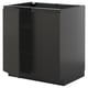 Black METOD corner cabinet with matte finish and metal handles.