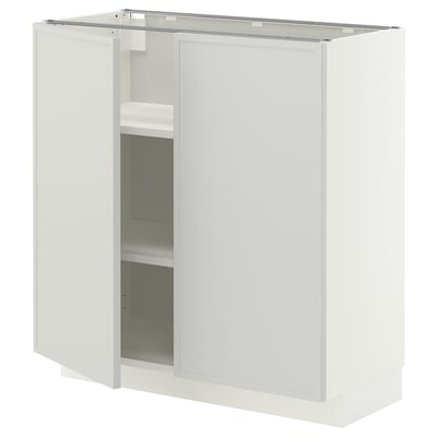 METOD Base cabinet with shelves/2 doors, white/Aspudden light grey, 80x37 cm