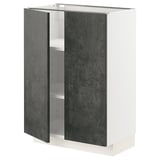 A modern METOD kitchen cabinet with dark grey concrete effect doors, white interior, and adjustable shelves.