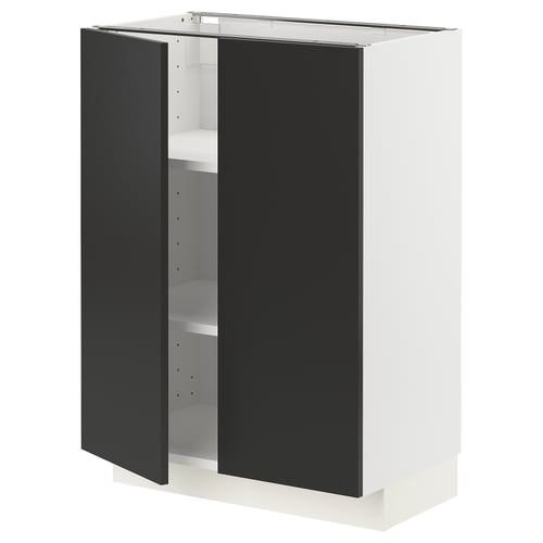 Black and white METOD kitchen cabinet with adjustable shelves.