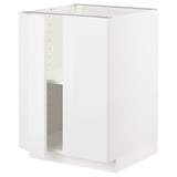 A white METOD kitchen cabinet unit with a glossy finish, snap-on hinges, and adjustable shelves.
