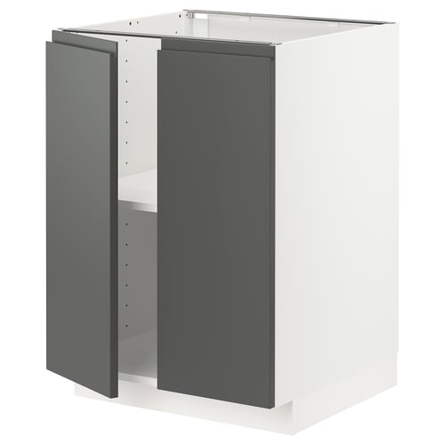 Modern grey kitchen cabinet, METOD series, rectangular, with integrated handles, adjustable shelves.