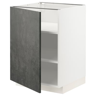 Ikea METOD white cabinet with dark grey door, square shape, two shelves.