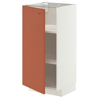 METOD Base cabinet with shelves, white/Terrsjö red-brown wave pattern, 40x37 cm