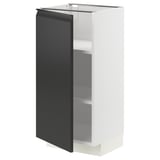 Modern kitchen cabinet, METOD series, white & matte black, rectangular shape, sleek design with snap-on hinges, adjustable shelves.