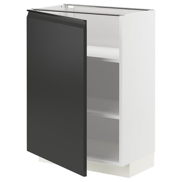 Modern kitchen cabinet, white & matte black, square shape with shelves, minimalist design.