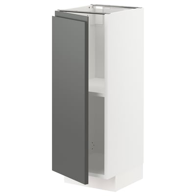 Modern dark grey ikea METOD kitchen cabinet with white interior and adjustable shelves.