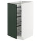 METOD kitchen cabinet in green with wire shelves.