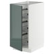 Modern kitchen cabinet, high-gloss grey-green METOD, steel racks, rectangular shape.