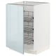 METOD kitchen cabinet with grey-blue high-gloss door and chrome wire baskets.