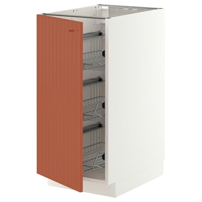 METOD Base cabinet with wire baskets, white/Terrsjö red-brown wave pattern, 40x60 cm