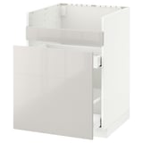 A white METOD kitchen cabinet with smooth drawers. Its modern and easy to clean, with high gloss fronts.