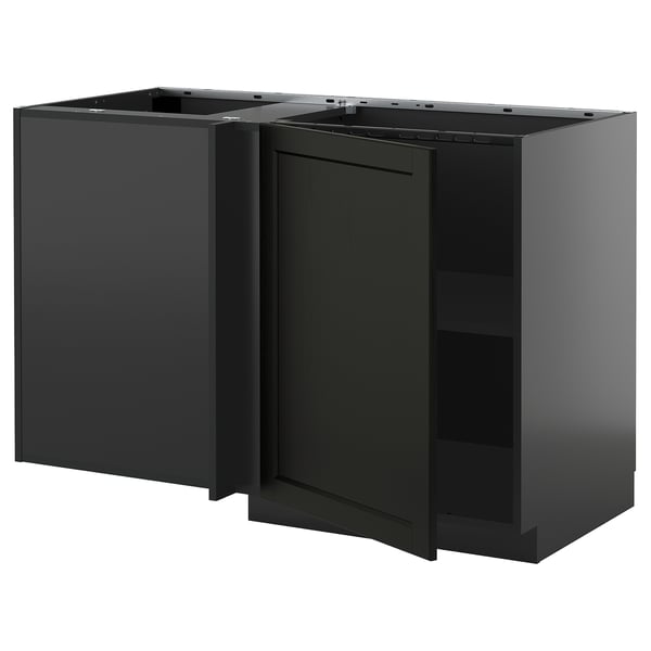 METOD kitchen units in black with beveled edges, glossy finish, square shape, modern design.
