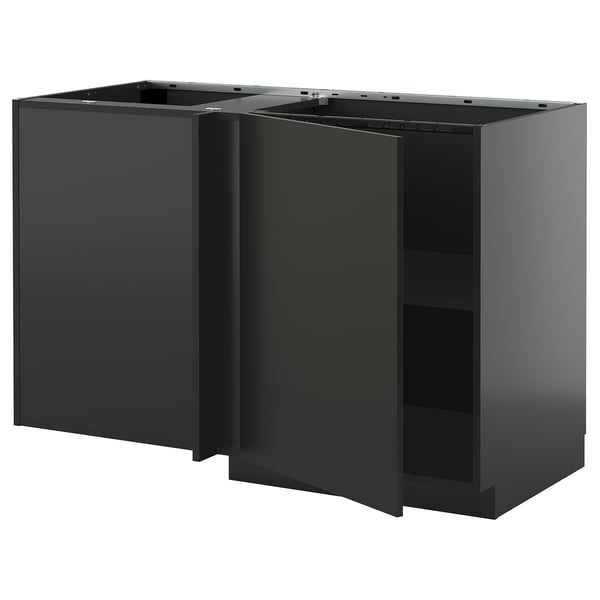 METOD kitchen units in black with shelves and modern design.