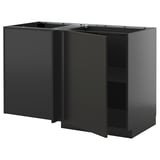 METOD kitchen units in black with shelves and modern design.