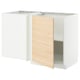 A white METOD kitchen cabinet with a light ash wood-patterned door. It a sturdy frame and a single adjustable shelf.